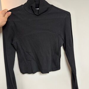Reformation Black Ribbed Long Sleeve Turtleneck Top Cropped Fit
